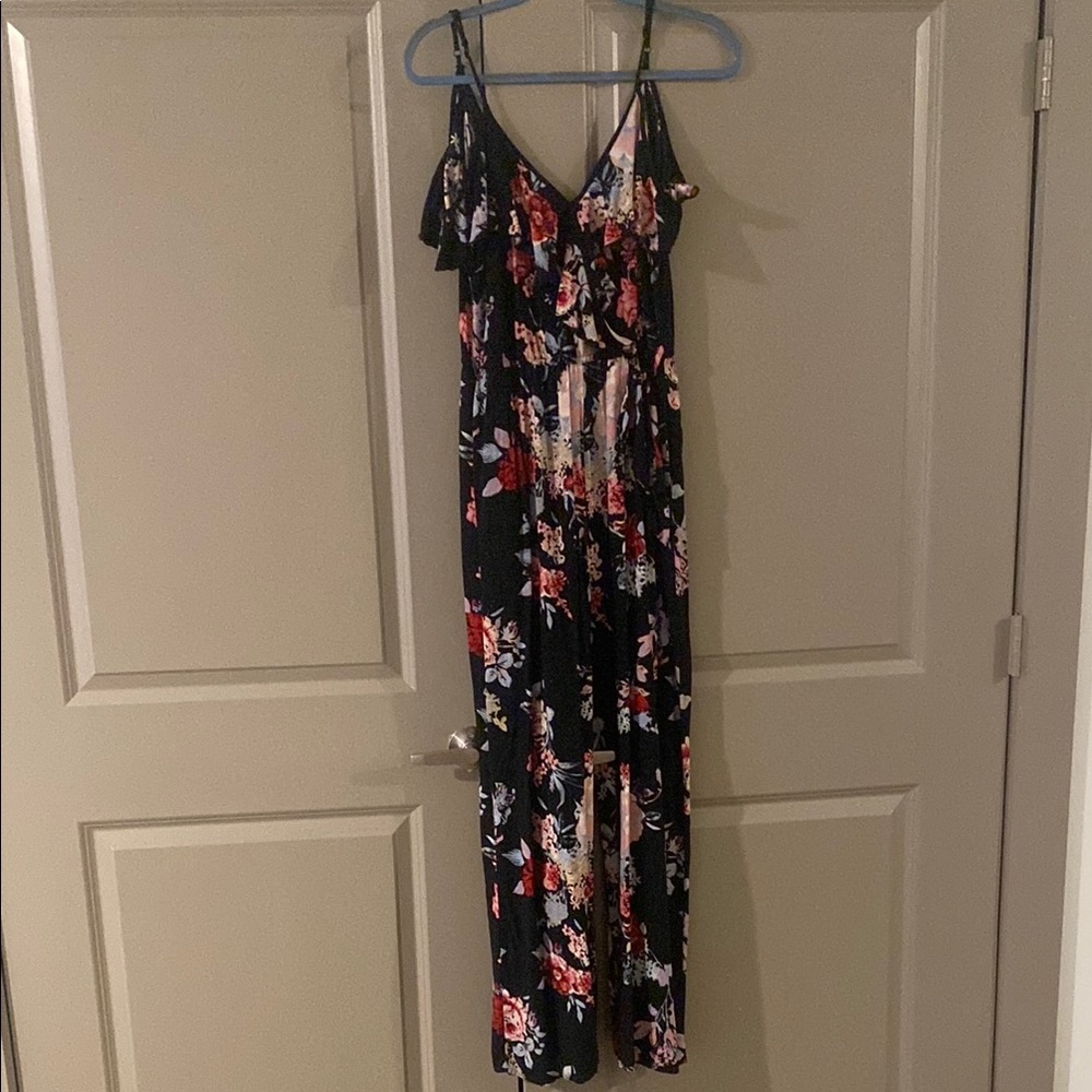 Xhilaration Black Floral Wide Leg Jumpsuit